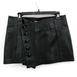 RE/DONE Women's Asymmetric Wrap Skirt Size 26 Black Leather Button Mini NWOT